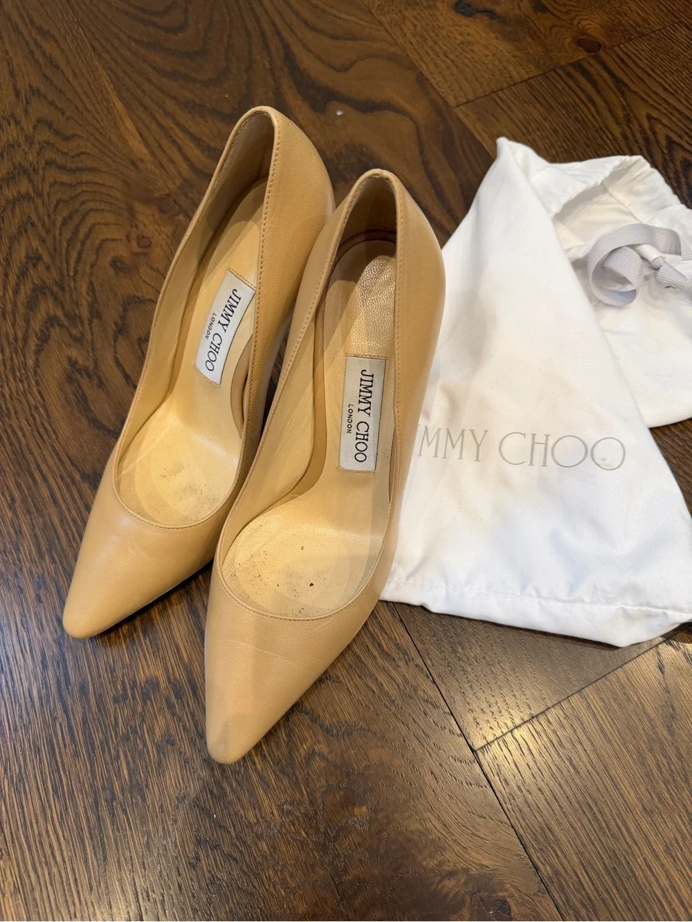 Jimmy Choo Beige Leather Pointed-Toe Pumps